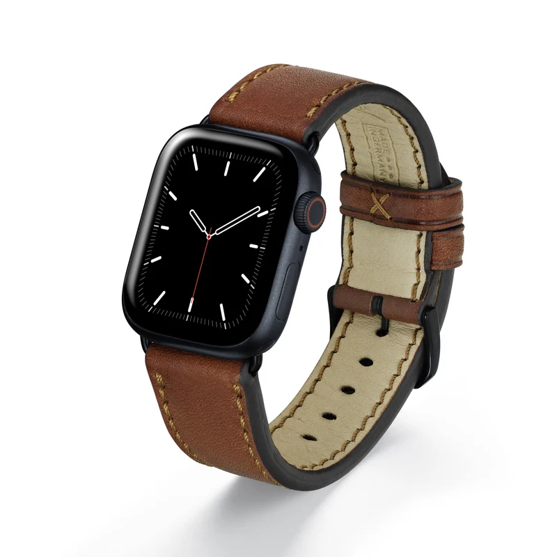 Apple Watch 1-9 Uhrenarmband HavenNature von Happel, Bioleder, handgefertigt, Cognac