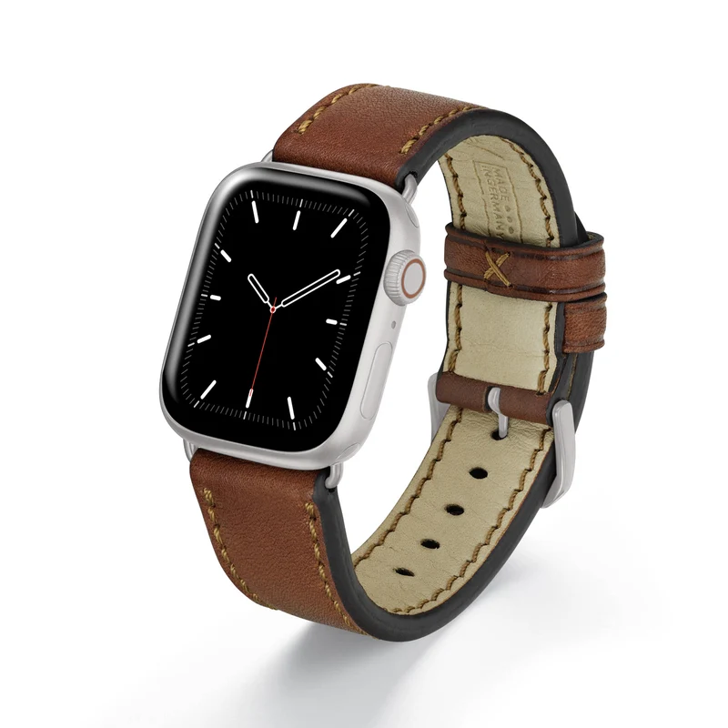 Apple Watch 1-9 Uhrenarmband HavenNature von Happel, Bioleder, handgefertigt, Cognac