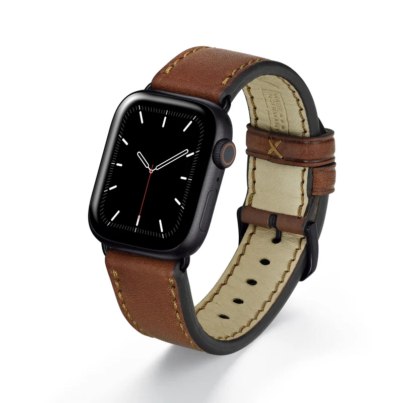 Apple Watch 1-9 Uhrenarmband HavenNature von Happel, Bioleder, handgefertigt, Cognac