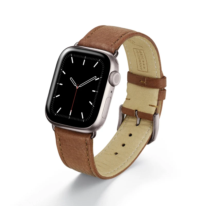 Apple Watch 1-9 Uhrenarmband AuroraEco von Happel, Bioleder, handgefertigt, Cognac