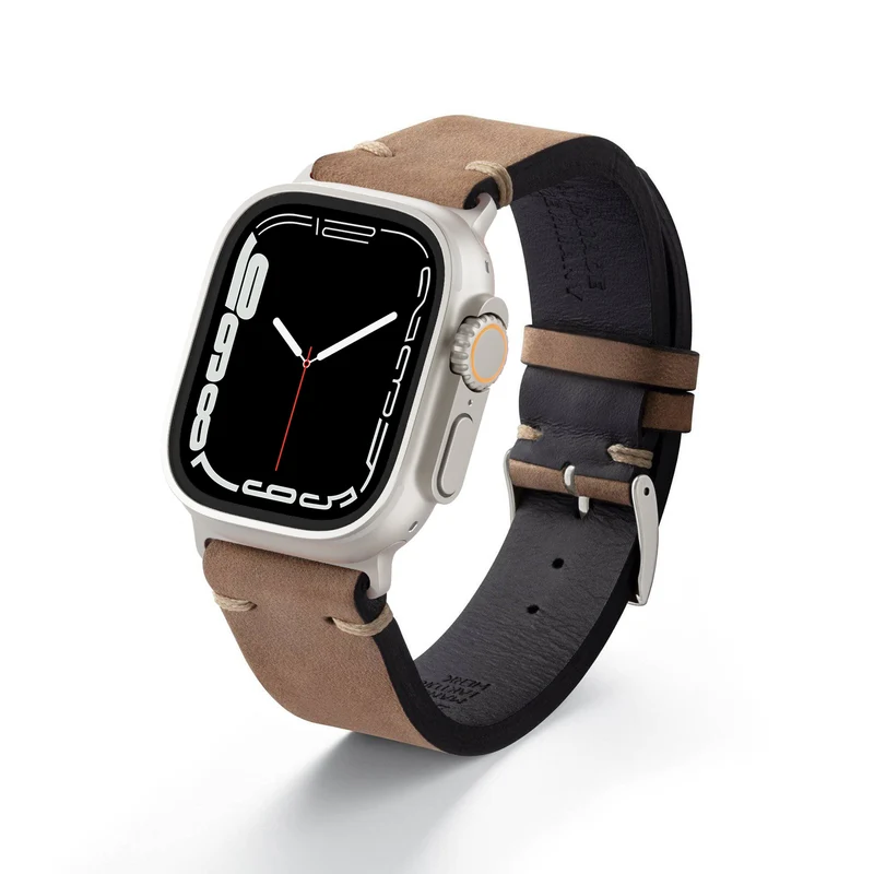 Apple Watch Ultra Armband Vintage-Strap UHLENHORST (Vegetabiles Vintage Leder) – Sand