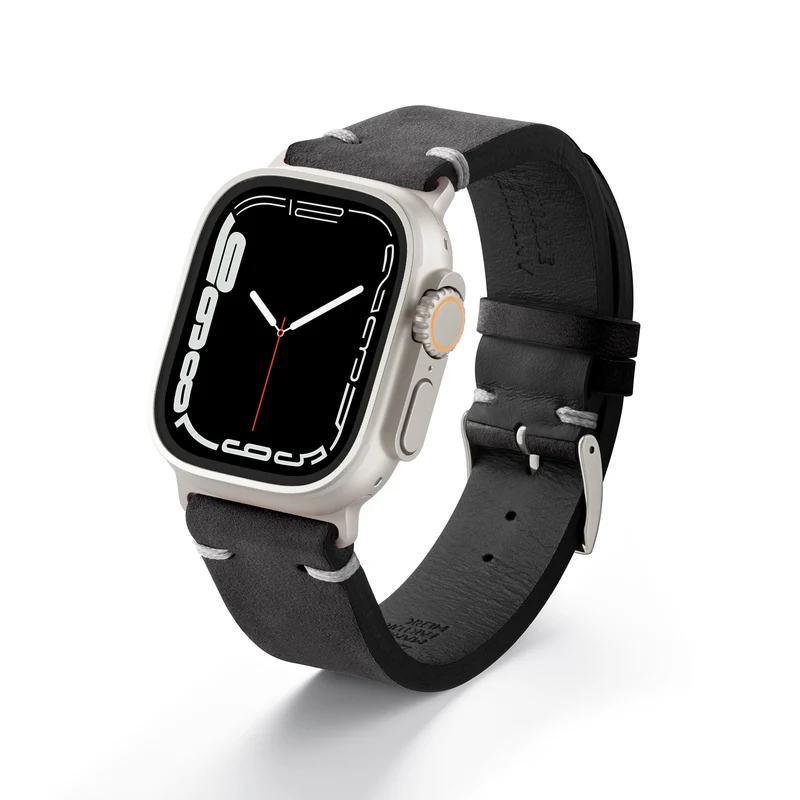 Apple Watch Ultra Armband Vintage-Strap UHLENHORST (Vegetabiles Vintage Leder) – Schwarz