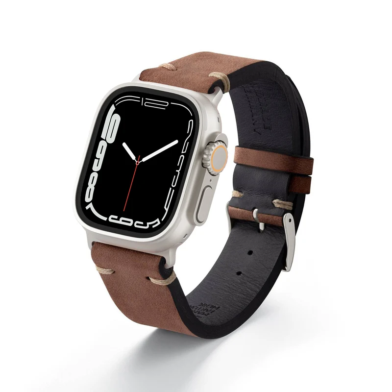 Apple Watch Ultra Armband Vintage-Strap UHLENHORST (Vegetabiles Vintage Leder) – Braun
