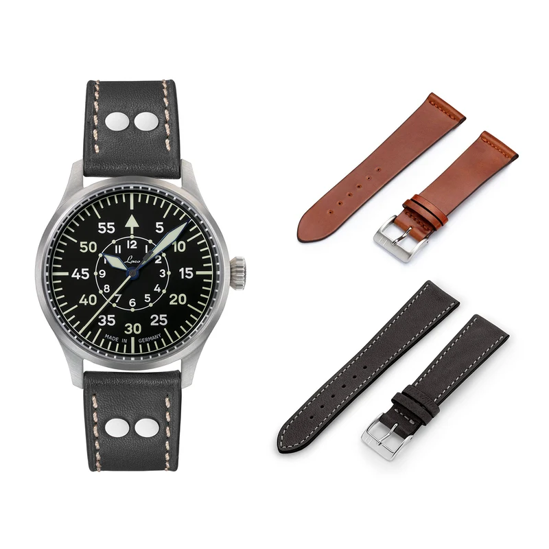 LACO Fliegeruhr KARLSRUHE PRO, Automatik, mit Uhrenarmband HOHELUFT und EPPENDORF – jeweils mit Quick Release Federsteg, wasserdicht bis 20 bar
