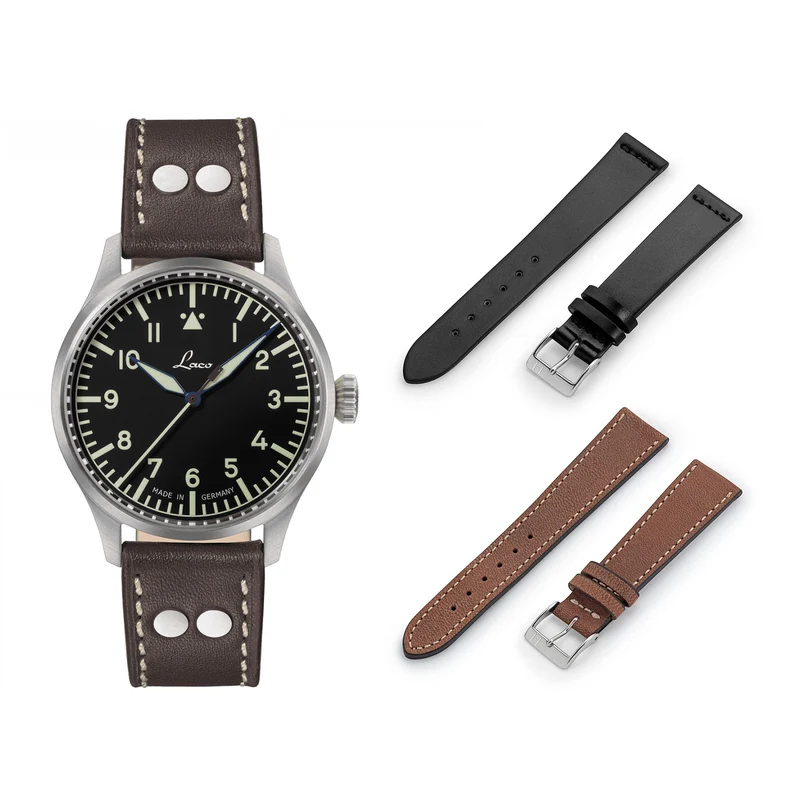 LACO Fliegeruhr STUTTGART PRO, Automatik, mit Uhrenarmband HOHELUFT und EPPENDORF – jeweils mit Quick Release Federsteg, wasserdicht bis 20 bar
