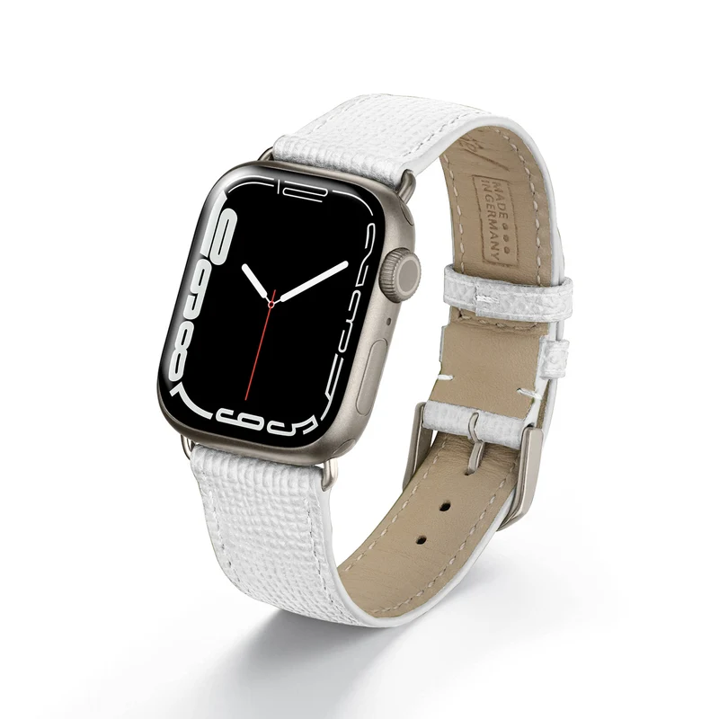 Apple Watch 1-9 Uhrenarmband AvelloStrap von Happel, Rindsleder, handgefertigt, Weiß