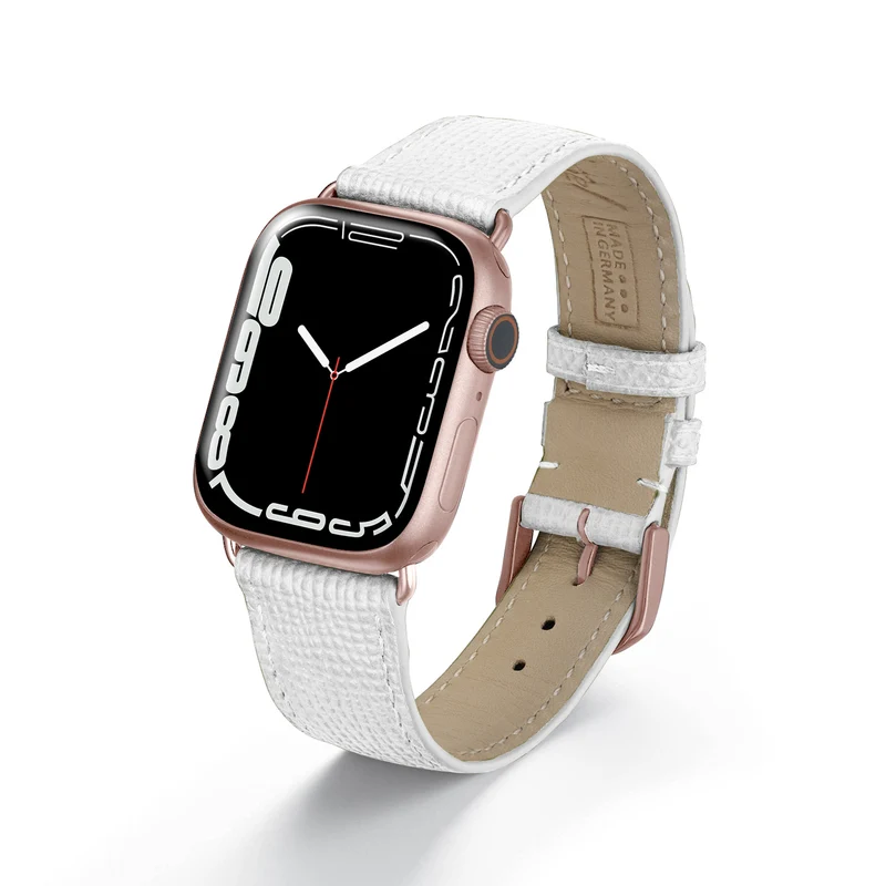 Apple Watch 1-9 Uhrenarmband AvelloStrap von Happel, Rindsleder, handgefertigt, Weiß