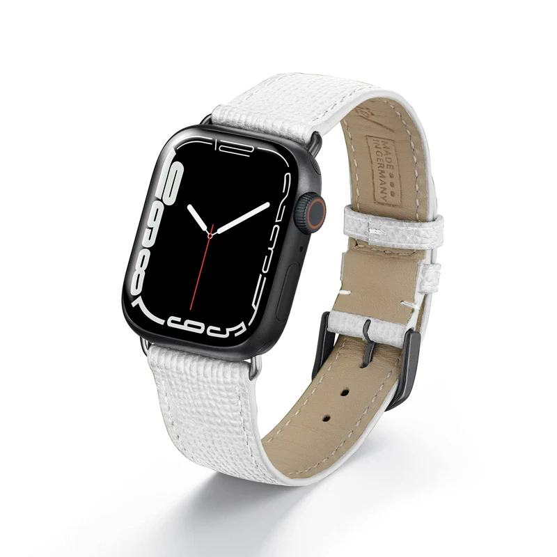 Apple Watch 1-9 Uhrenarmband AvelloStrap von Happel, Rindsleder, handgefertigt, Weiß