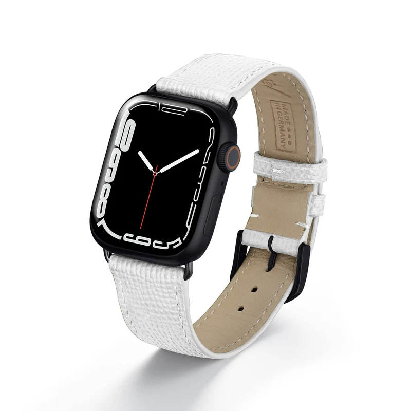 Apple Watch 1-9 Uhrenarmband AvelloStrap von Happel, Rindsleder, handgefertigt, Weiß