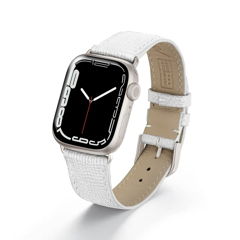 Apple Watch 1-9 Uhrenarmband AvelloStrap von Happel, Rindsleder, handgefertigt, Weiß