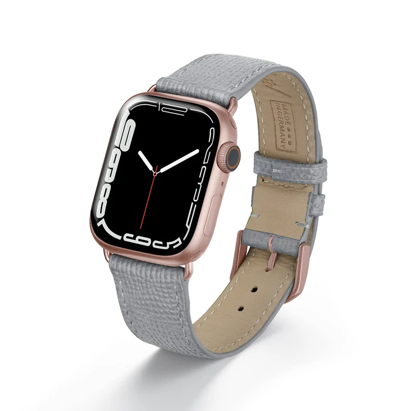 Apple Watch 1-9 Uhrenarmband AvelloStrap von Happel, Rindsleder, handgefertigt, Steingrau