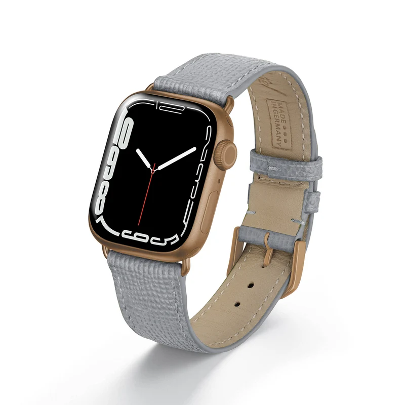 Apple Watch 1-9 Uhrenarmband AvelloStrap von Happel, Rindsleder, handgefertigt, Steingrau