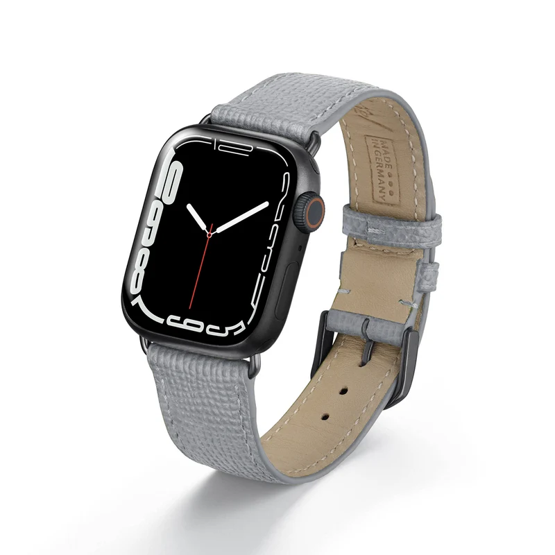 Apple Watch 1-9 Uhrenarmband AvelloStrap von Happel, Rindsleder, handgefertigt, Steingrau