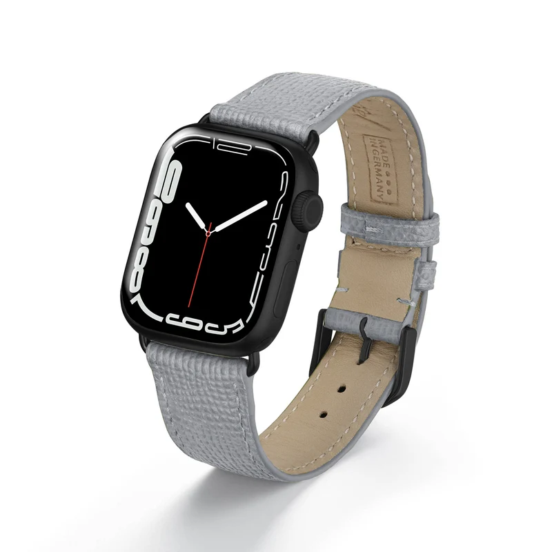 Apple Watch 1-9 Uhrenarmband AvelloStrap von Happel, Rindsleder, handgefertigt, Steingrau