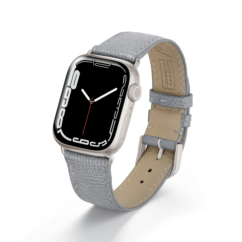 Apple Watch 1-9 Uhrenarmband AvelloStrap von Happel, Rindsleder, handgefertigt, Steingrau