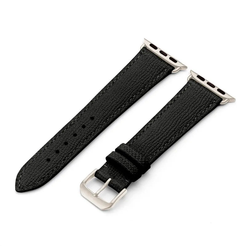 Apple Watch 1-9 Uhrenarmband AvelloStrap von Happel, Rindsleder, handgefertigt, Schwarz