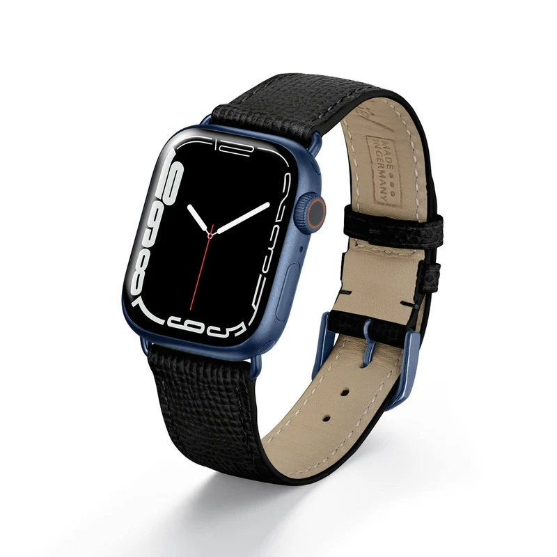 Apple Watch 1-9 Uhrenarmband AvelloStrap von Happel, Rindsleder, handgefertigt, Schwarz