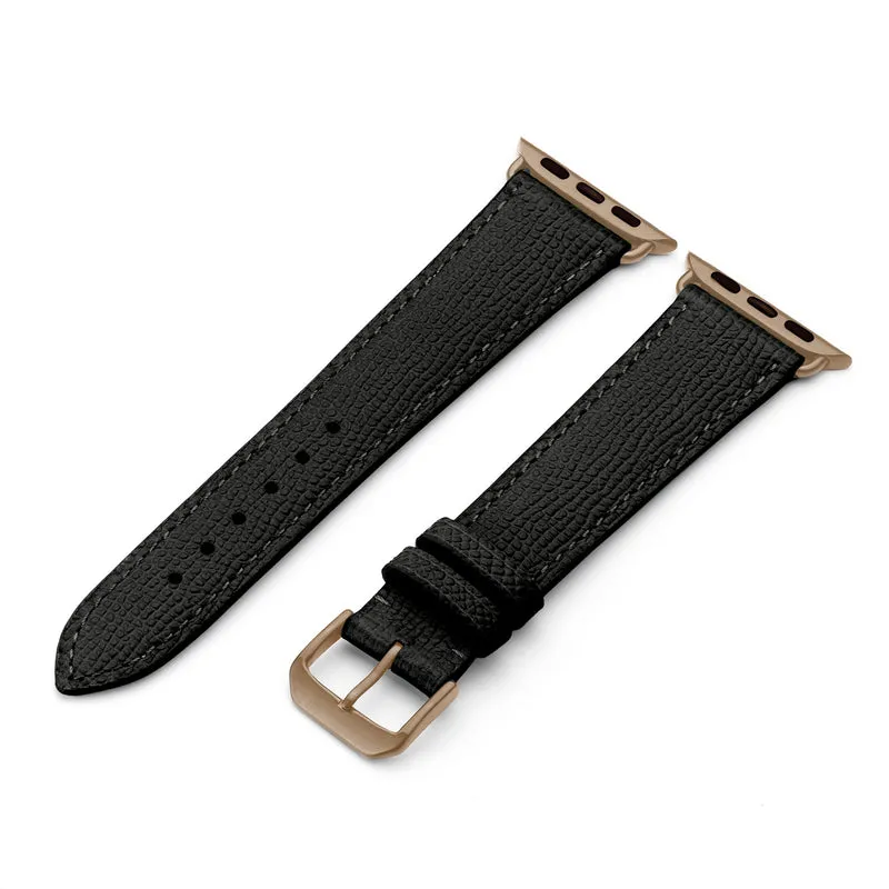 Apple Watch 1-9 Uhrenarmband AvelloStrap von Happel, Rindsleder, handgefertigt, Schwarz