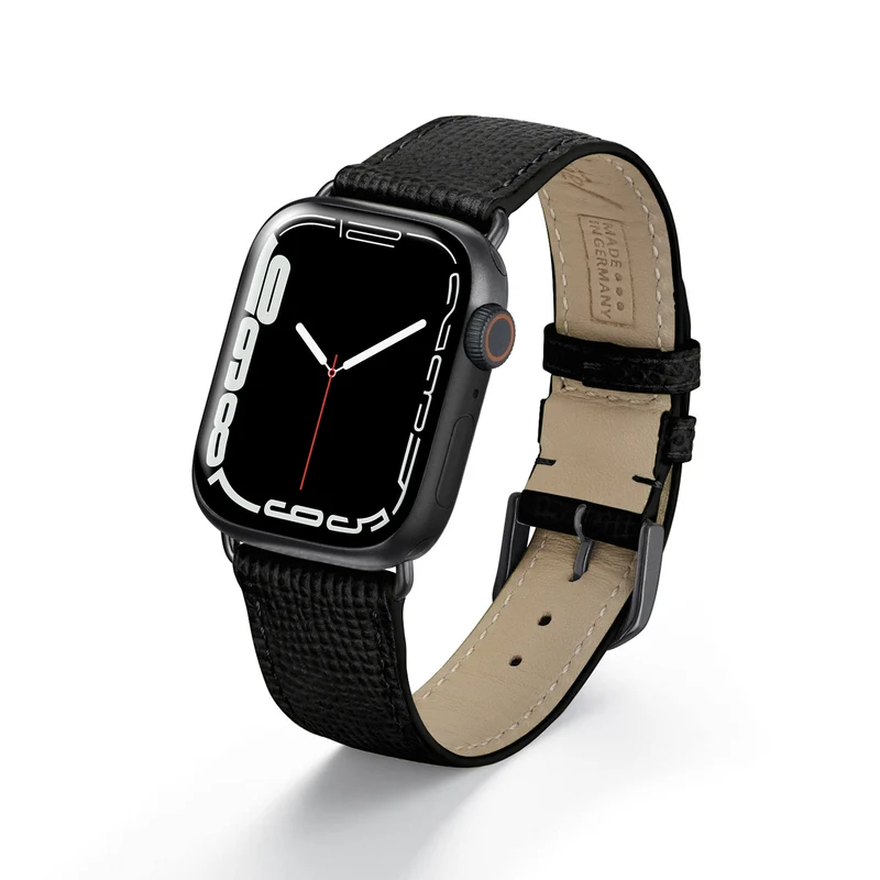 Apple Watch 1-9 Uhrenarmband AvelloStrap von Happel, Rindsleder, handgefertigt, Schwarz