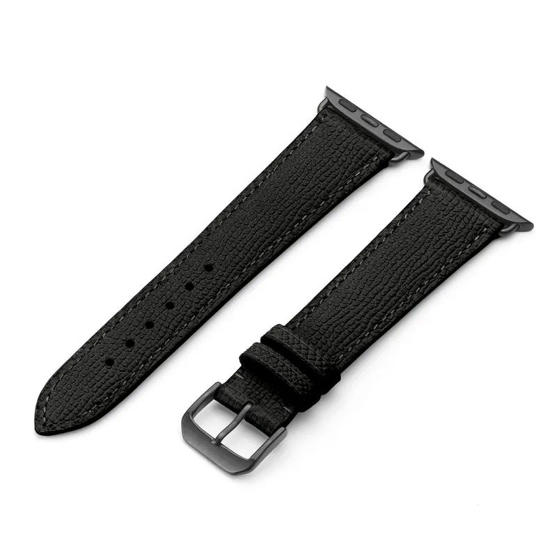 Apple Watch 1-9 Uhrenarmband AvelloStrap von Happel, Rindsleder, handgefertigt, Schwarz
