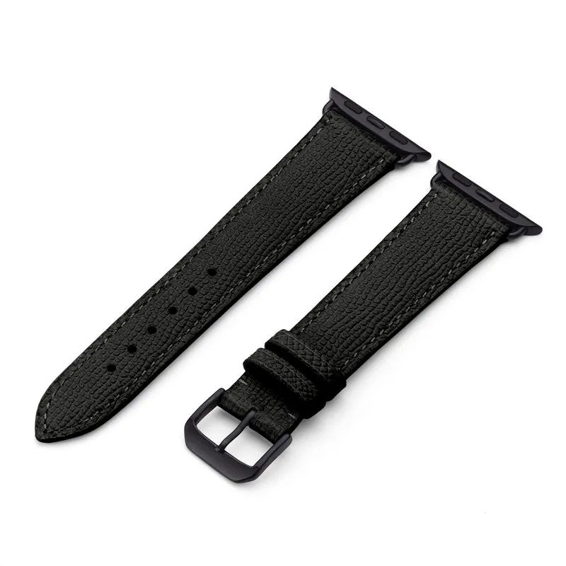 Apple Watch 1-9 Uhrenarmband AvelloStrap von Happel, Rindsleder, handgefertigt, Schwarz