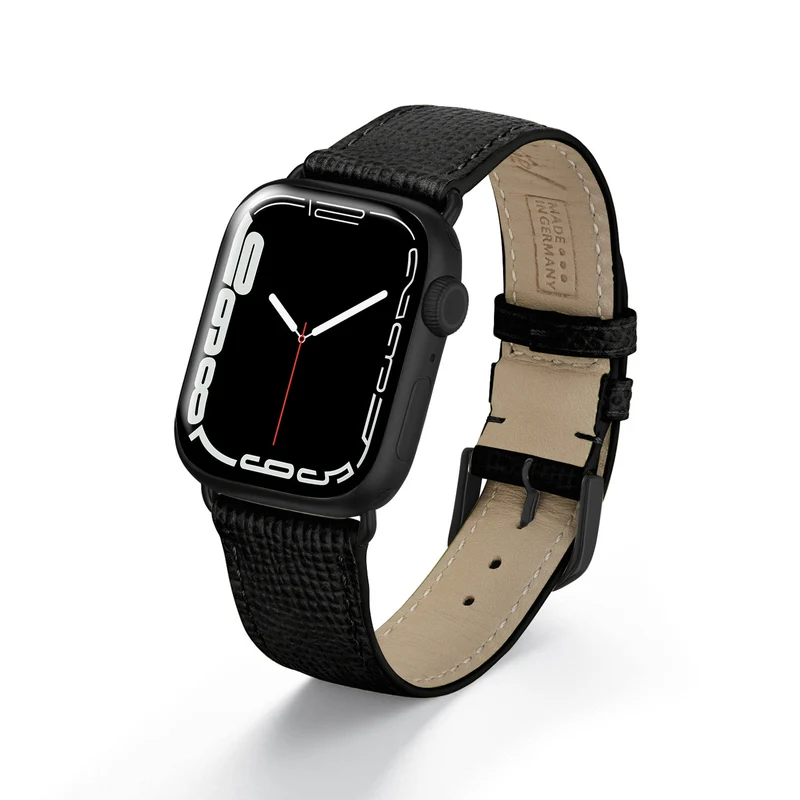 Apple Watch 1-9 Uhrenarmband AvelloStrap von Happel, Rindsleder, handgefertigt, Schwarz