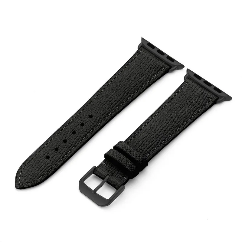 Apple Watch 1-9 Uhrenarmband AvelloStrap von Happel, Rindsleder, handgefertigt, Schwarz