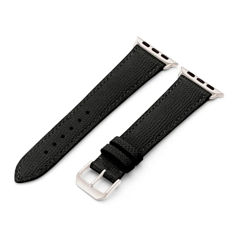 Apple Watch 1-9 Uhrenarmband AvelloStrap von Happel, Rindsleder, handgefertigt, Schwarz