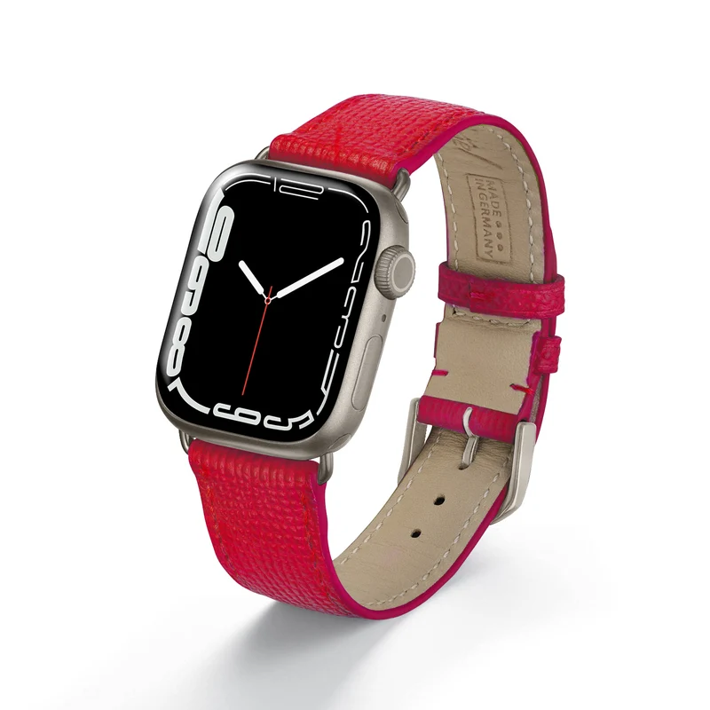 Apple Watch 1-9 Uhrenarmband AvelloStrap von Happel, Rindsleder, handgefertigt, Rot