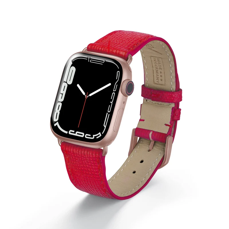 Apple Watch 1-9 Uhrenarmband AvelloStrap von Happel, Rindsleder, handgefertigt, Rot