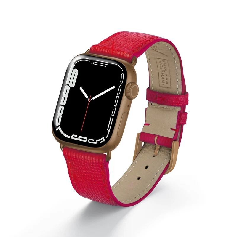 Apple Watch 1-9 Uhrenarmband AvelloStrap von Happel, Rindsleder, handgefertigt, Rot