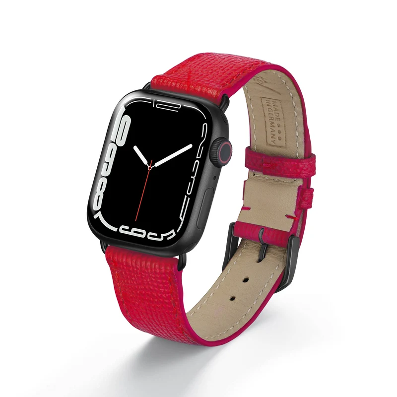 Apple Watch 1-9 Uhrenarmband AvelloStrap von Happel, Rindsleder, handgefertigt, Rot