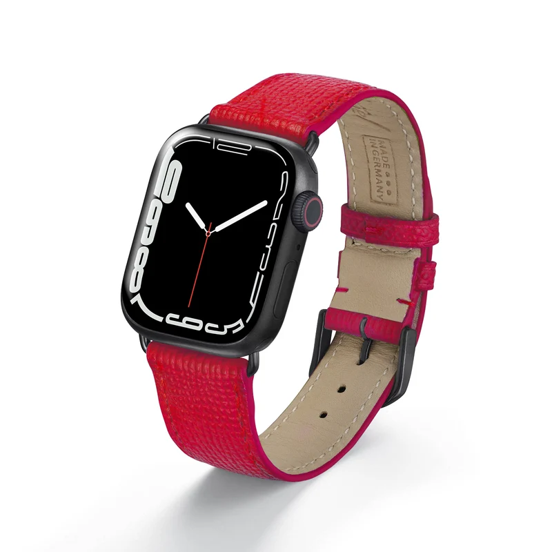 Apple Watch 1-9 Uhrenarmband AvelloStrap von Happel, Rindsleder, handgefertigt, Rot