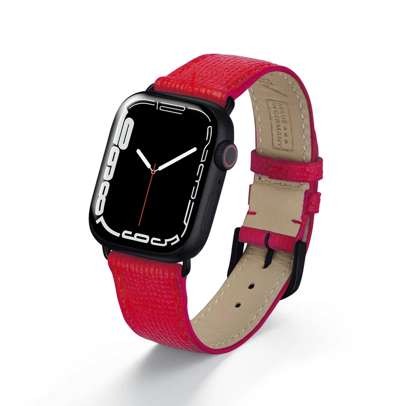 Apple Watch 1-9 Uhrenarmband AvelloStrap von Happel, Rindsleder, handgefertigt, Rot