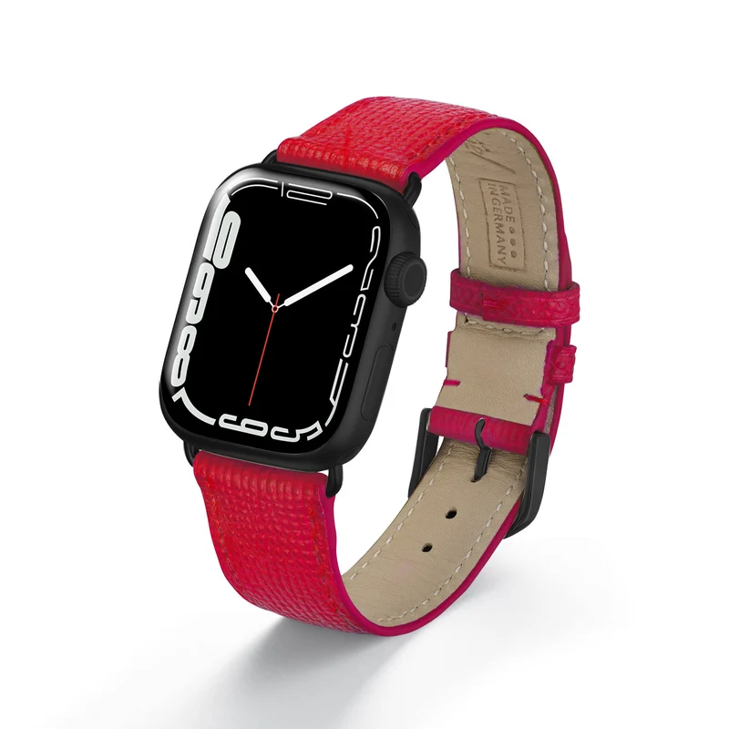 Apple Watch 1-9 Uhrenarmband AvelloStrap von Happel, Rindsleder, handgefertigt, Rot