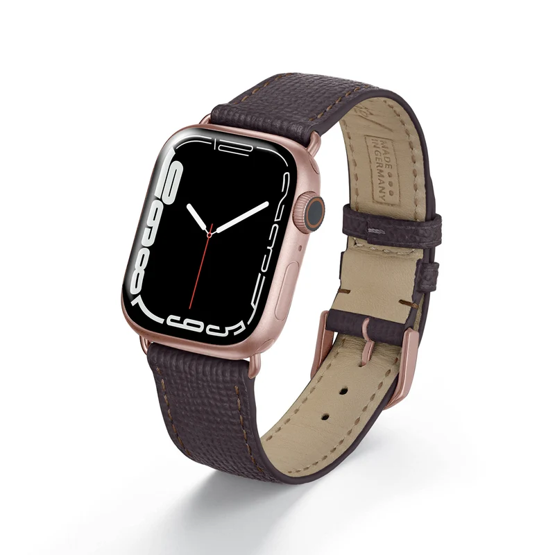 Apple Watch 1-9 Uhrenarmband AvelloStrap von Happel, Rindsleder, handgefertigt, Mokka