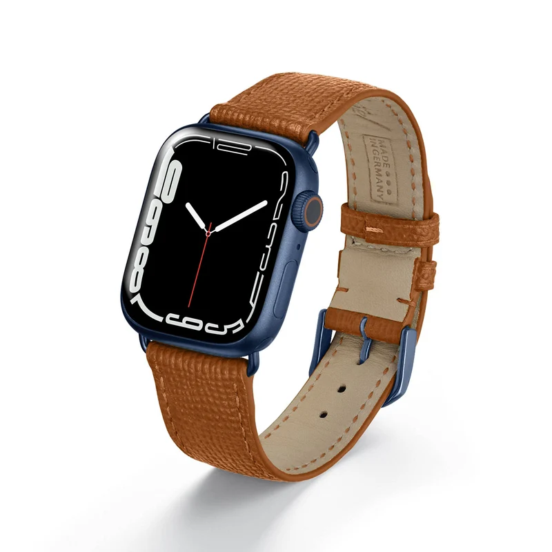 Apple Watch 1-9 Uhrenarmband AvelloStrap von Happel, Rindsleder, handgefertigt, Cognac