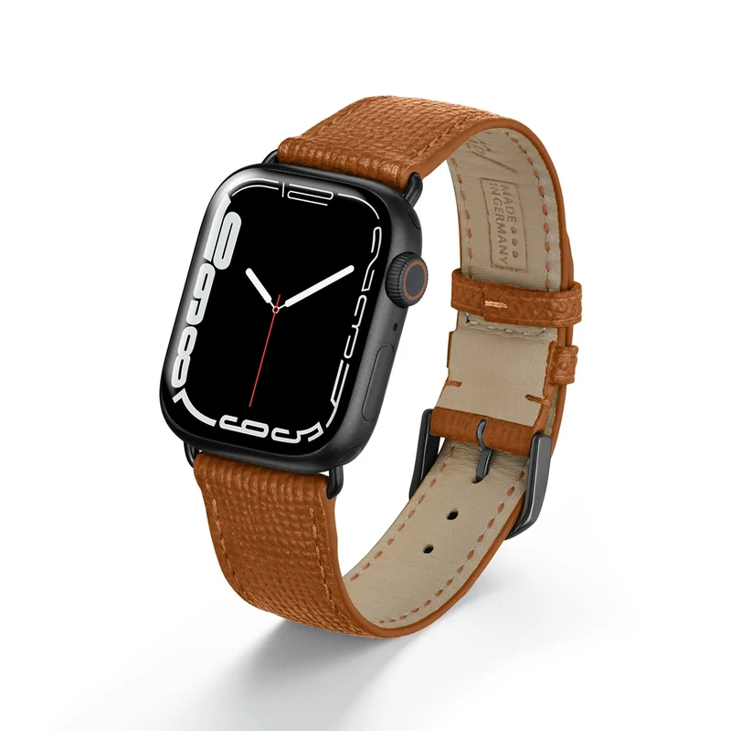 Apple Watch 1-9 Uhrenarmband AvelloStrap von Happel, Rindsleder, handgefertigt, Cognac