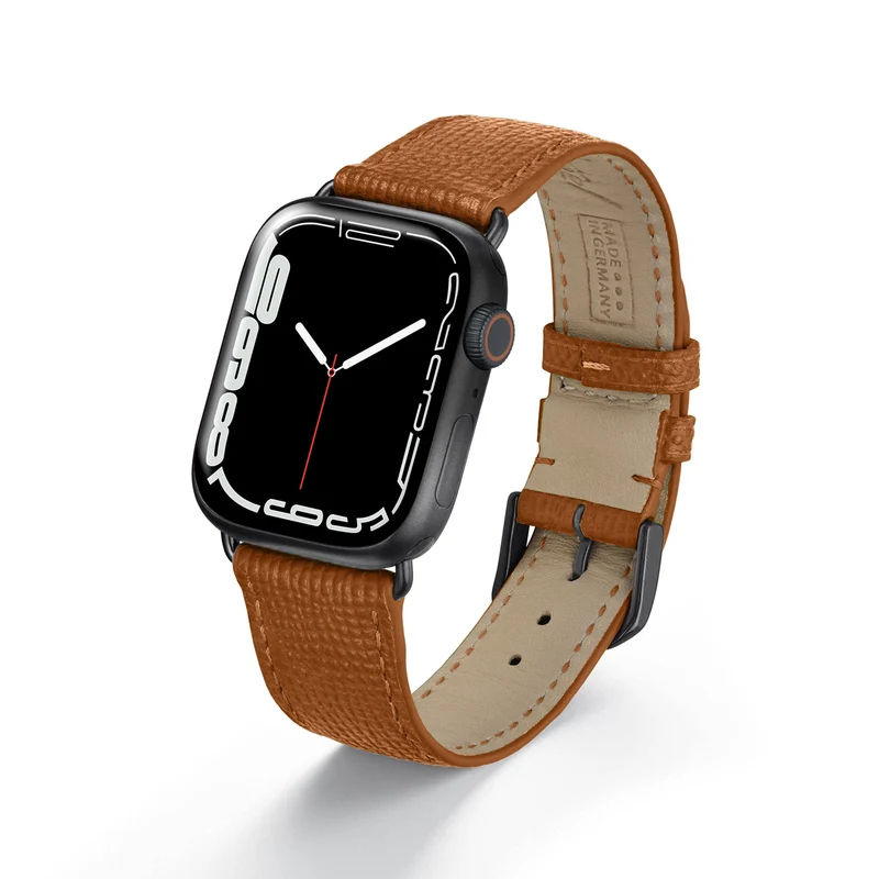 Apple Watch 1-9 Uhrenarmband AvelloStrap von Happel, Rindsleder, handgefertigt, Cognac
