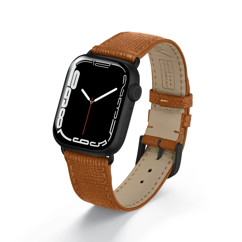 Apple Watch 1-9 Uhrenarmband AvelloStrap von Happel, Rindsleder, handgefertigt, Cognac
