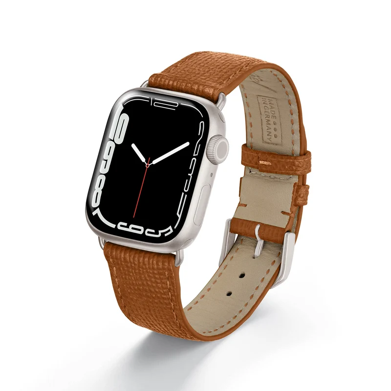 Apple Watch 1-9 Uhrenarmband AvelloStrap von Happel, Rindsleder, handgefertigt, Cognac