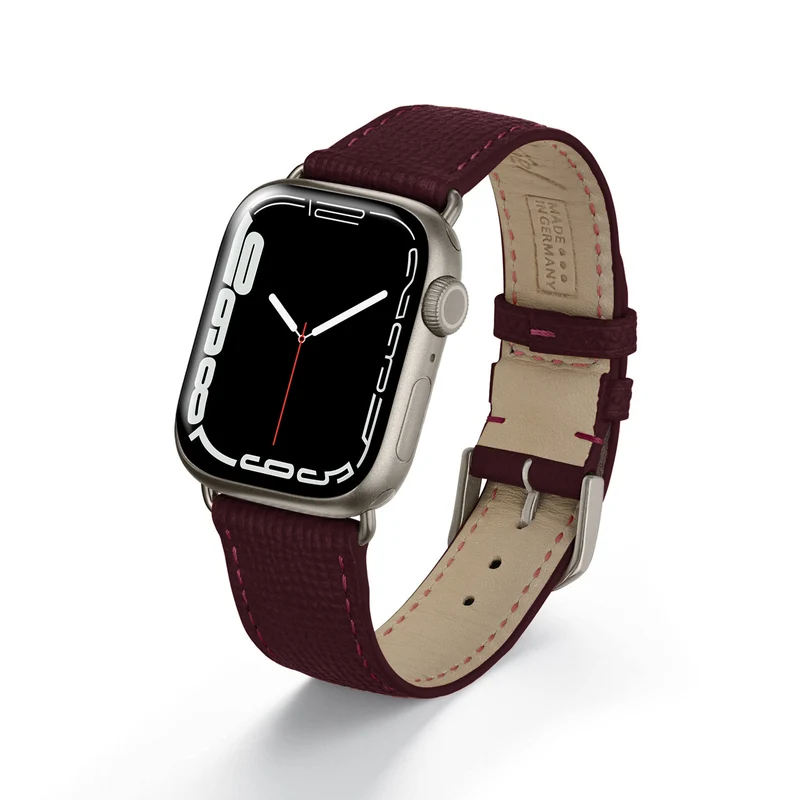 Apple Watch 1-9 Uhrenarmband AvelloStrap von Happel, Rindsleder, handgefertigt, Bordeaux