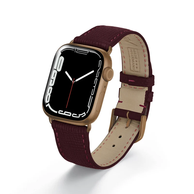 Apple Watch 1-9 Uhrenarmband AvelloStrap von Happel, Rindsleder, handgefertigt, Bordeaux