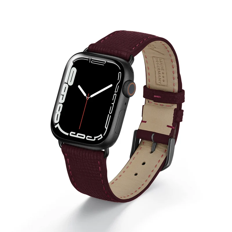 Apple Watch 1-9 Uhrenarmband AvelloStrap von Happel, Rindsleder, handgefertigt, Bordeaux