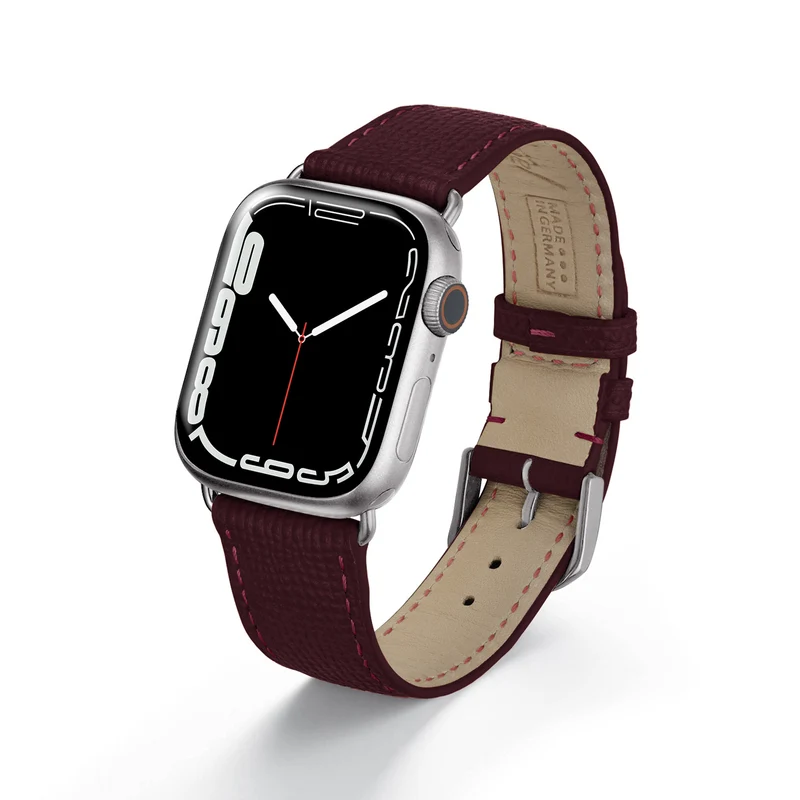 Apple Watch 1-9 Uhrenarmband AvelloStrap von Happel, Rindsleder, handgefertigt, Bordeaux