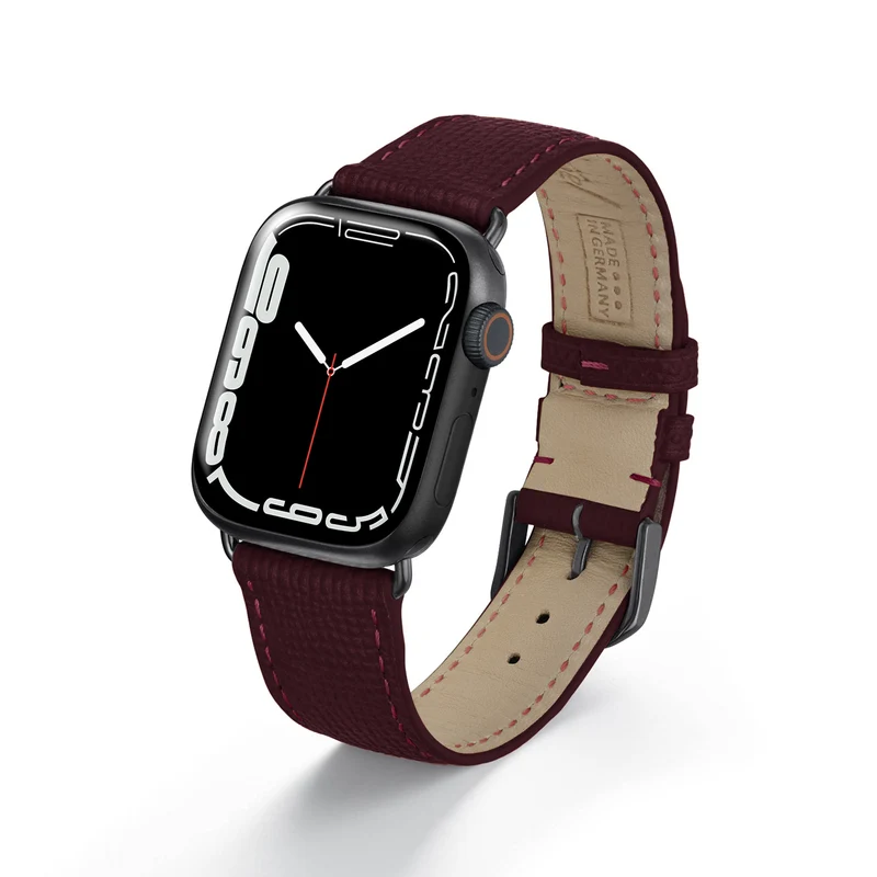 Apple Watch 1-9 Uhrenarmband AvelloStrap von Happel, Rindsleder, handgefertigt, Bordeaux