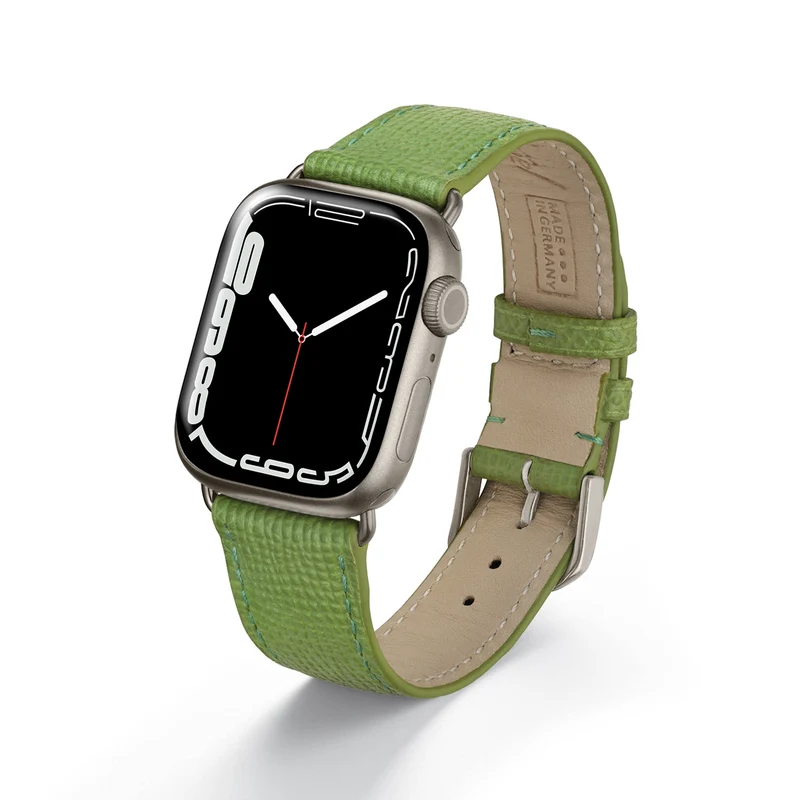 Apple Watch 1-9 Uhrenarmband AvelloStrap von Happel, Rindsleder, handgefertigt, Apfelgrün