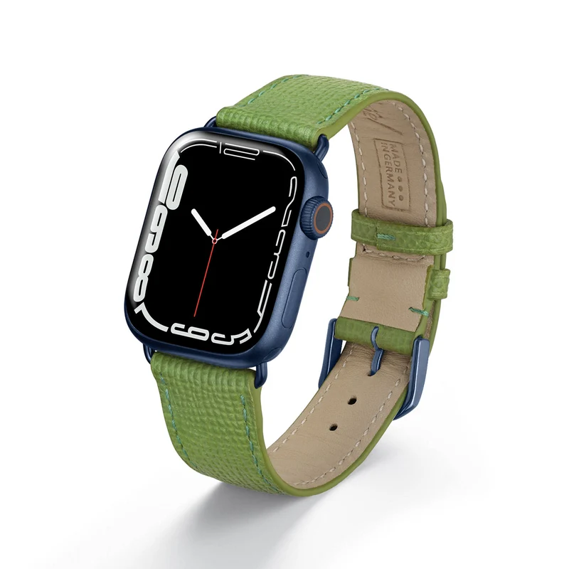 Apple Watch 1-9 Uhrenarmband AvelloStrap von Happel, Rindsleder, handgefertigt, Apfelgrün