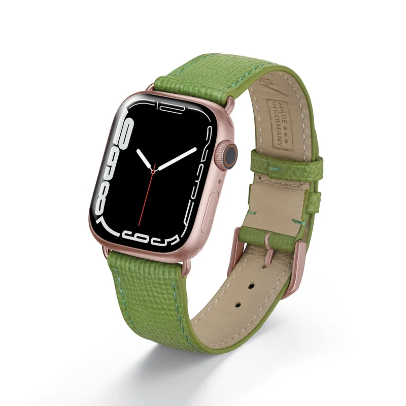 Apple Watch 1-9 Uhrenarmband AvelloStrap von Happel, Rindsleder, handgefertigt, Apfelgrün