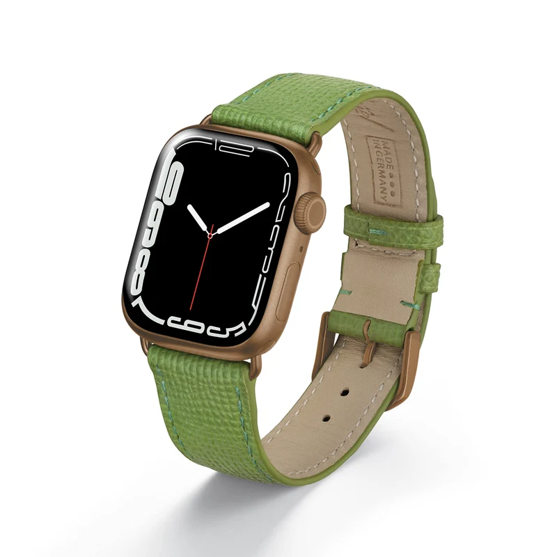 Apple Watch 1-9 Uhrenarmband AvelloStrap von Happel, Rindsleder, handgefertigt, Apfelgrün